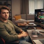 Egy pókerjátékos semleges arckifejezéssel (pókerarccal) ül egy asztalnál, melyen zsetonok és lapok láthatók.